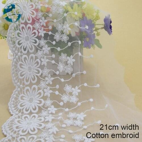 10yards 21cm white lace cotton embroidery lace french lace ribbon fabric guipure diy trims warp knitting sewing Accessories#3747