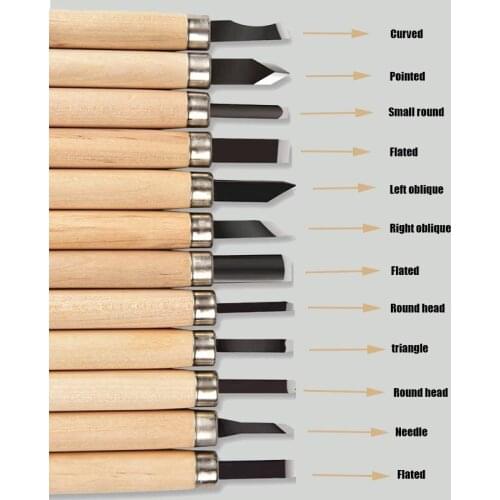 12pcs/Set Pine Manganese Steel Carving Knife Hand Tool Set For Woodworking Carving Knife Student Art Rubber Stamp Carving Tools