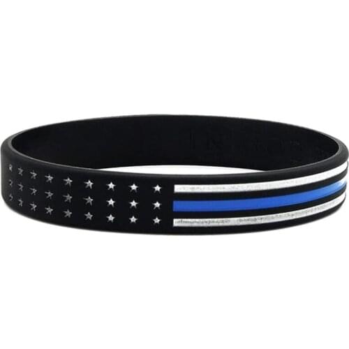 300pcs Thin Blue Line American Flag Americanism Partriotic Spirit Sports Grey Silicone Wristbands Bracelets Free Shipping by DHL