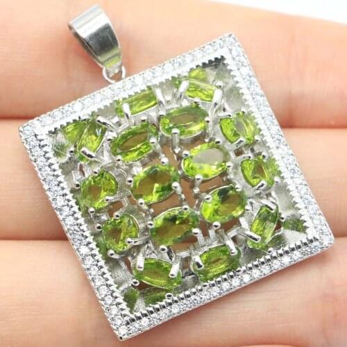 41x29mm SheCrown Square Shape Created Green Peridot White CZ For Women Daily Wear Silver Pendant Drop Shipping