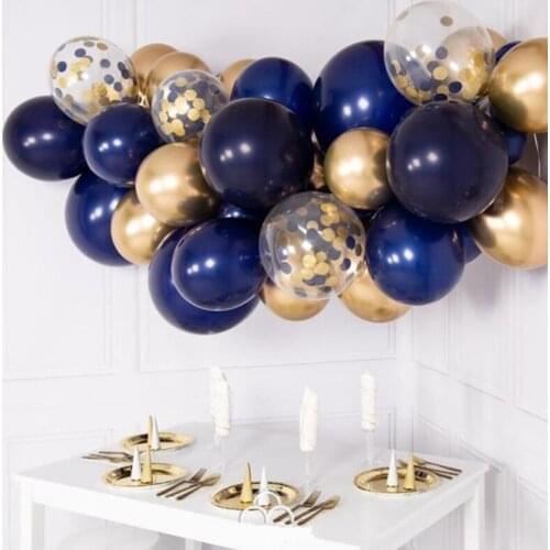 48pcs DIY Balloons Garland Kit Navy Blue Chrome Gold Metal Chrome Balloon Garland Wedding Engagement 21 Birthday Decoration