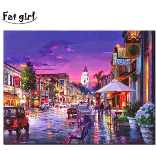 Bustling city night view 5d Diamond painting Beautiful building cross stitch embroidery mosaic square round drill Handmade art