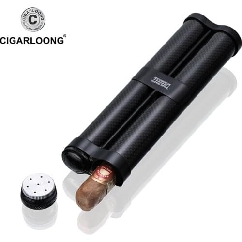 Free ship Carbon Fiber and Metal Cigar Tube Hydrating Holder Case with Humidifier for 2 Cigars CG-0002