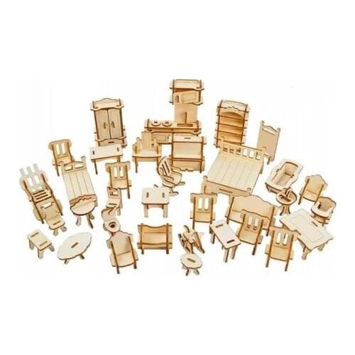 Wooden Miniature Paintable House Utensils Scale Model Educational Playing House Game Wooden Toy 184