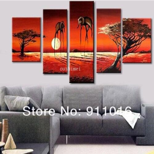 For Decorative Painting Modern Abstract Landscape Picture Frameless Set Tree Paintings Mural Elephant Wall Painting On Canvas