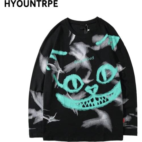 Men Graffiti T Shirt Hip Hop Oversize Streetwear Long Sleeve Harajuku Tshirt New Spring HipHop Loose T-shirt Cotton Tops Tees