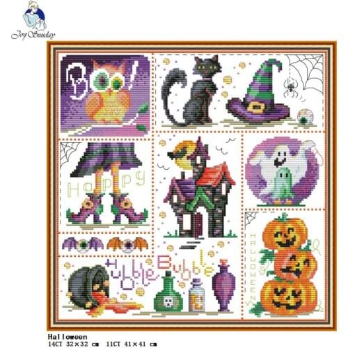 Halloween Carnival Pattern Cross Stitch DIY Colorful Animals 14CT 11CT Canvas Embroidery Kit Needlework Home Decoration Painting