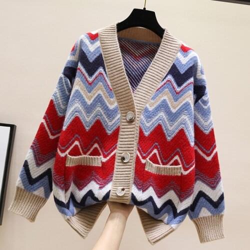 Cardigans Women Fashion With Rhinestone Buttons Knitted Cardigan Sweater Vintage Long Sleeve Loose Female Outerwear Chic Tops