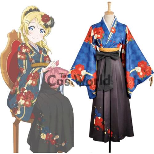 Love Live Taisho Romances Ayase Eli Kimono Yukata Outfit Anime Customize Cosplay Costumes