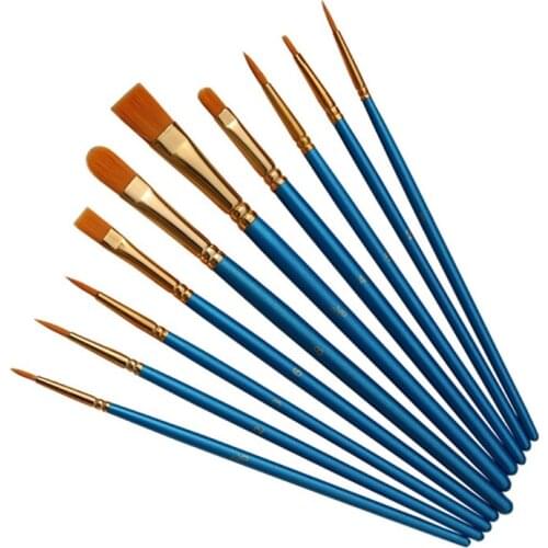 10pcs/set Watercolor Oil Acrylic Artist Paint Brushes Nylon Hair Painting Brush Wooden Handle Art Supplies Stationery