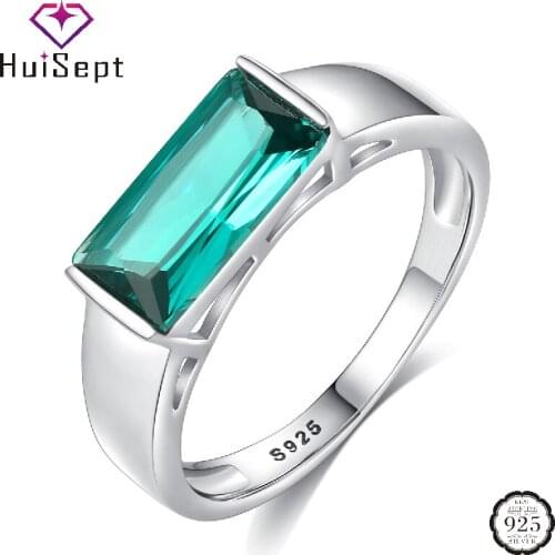 HuiSept S925 Ring for Women Silver Jewelry with Rectangle Shape Emerald Gemstone Wedding Promise Party Gift Ornaments Wholesale