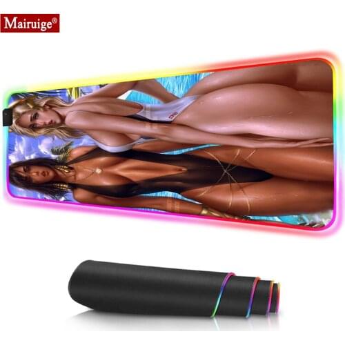 LED Mousepad RGB Anime Big Ass Hips Girl Bikini Pool Party Sexy Breasts Glow Colorful Gamer Mouse Pad 90x40cm Gaing Mouse Mat
