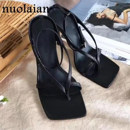 9CM Square Toe Summer Black Leather Pumps Women Sandal Shoes High Heels Sandals Woman Party Pump Shoe Wedding High Heel Shoes