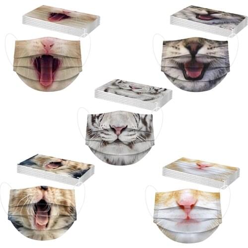 Ski Fasemask 10-50pcs Adult Disposable Face Mask Fashion 3ply Filters Funny Animals Cartoon Cat Mask Mascarillas Balaclava