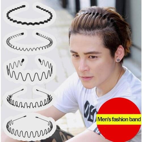 Mens Headband Invisible Sports Wave Simple Back Head Anti-skid Hairpin Metal Hairband Hoop Black Wavy Hair Head Hoop Accessory