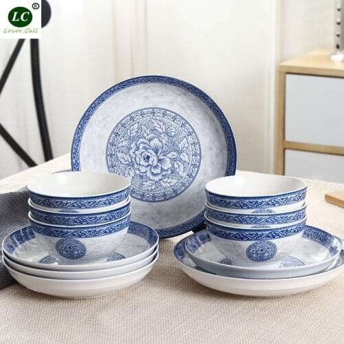 Dinnerware Set Tableware 12pcs blue and white Porcelain Plates Bowls utensils Bone China Dishes Service Plate