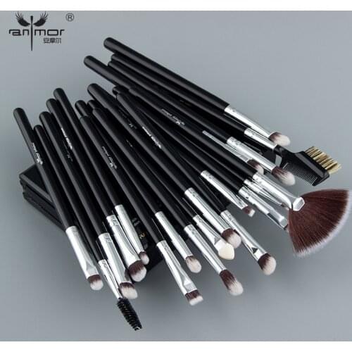 Anmor 19Pcs Professional Eye Makeup Brushes Set Synthetic Eyeshadow Blending Make Up Brush Tool Silver Color Brochas Maquillaje
