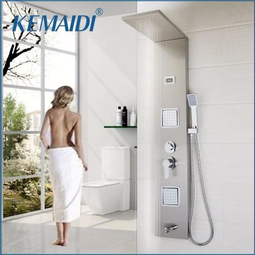 KEMAIDI Wall Mounted Shower Panel Faucet Rainfall Waterfall 3 Part Body Massage Single Handle Stainless Steel Bath Shower Column
