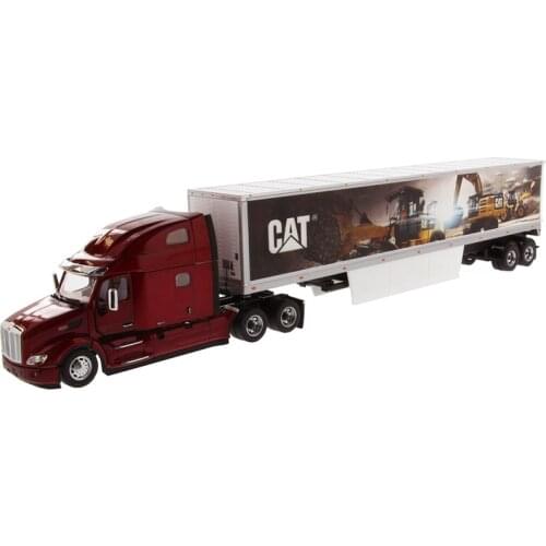 2021 New DM 1/50 Peterbilt 579 Sleeper Cab in Red with Caterpillar Mural Dry Van Trailer-Truck Transport Series 85665