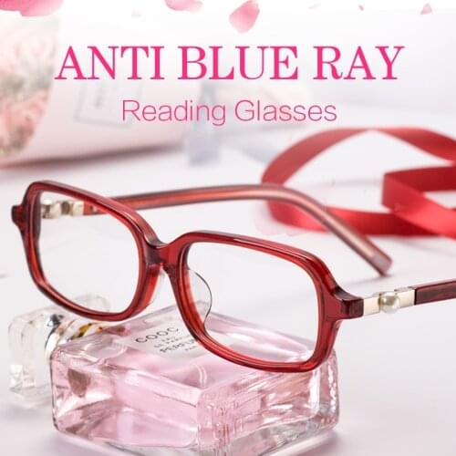Hilbalm anti blue light reading glasses for woman Pearl rectangular frame computer presbyopia female magnifying eyewear uv400