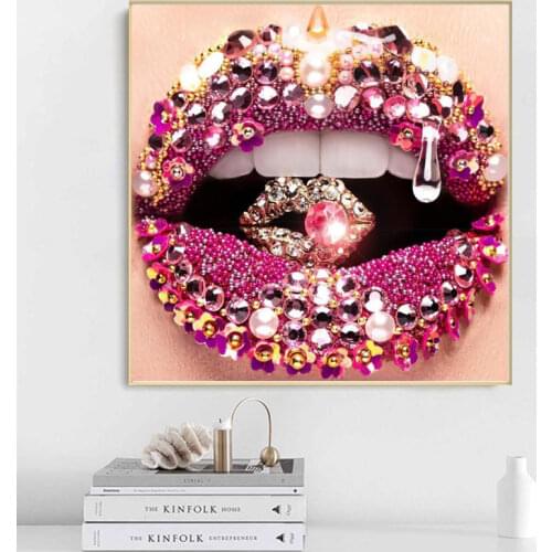 Sexy lips diamond Posters Wall Painting Room Decor Canvas Painting Portada De Revista Cuadros Decoracion Salon