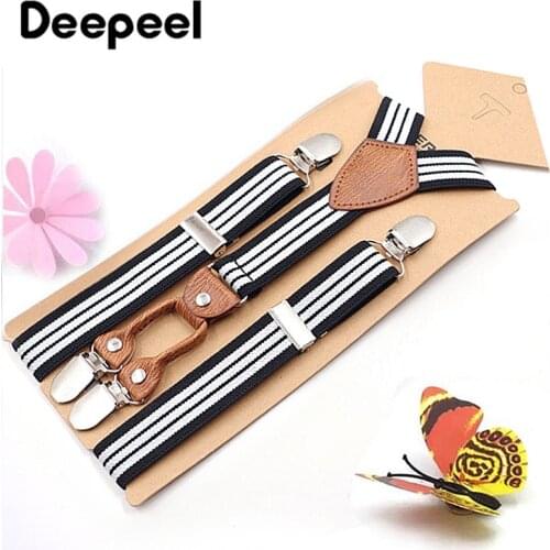 Deepeel 1pc 2.5X75cm Childrens Striped 4 Clip Y-shaped Suspenders for Boys and Girls Elasticity Jockstrap Pants Hanger Male
