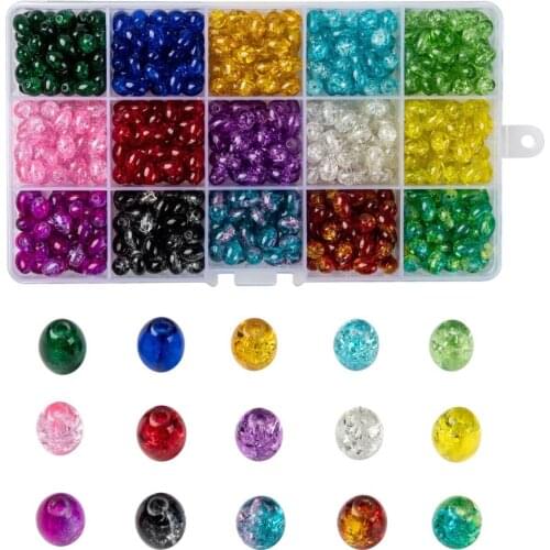 15Color/Box Colorful Baking Painted Crackle Glass Round Beads 4/6/8mm for Jewelry making DIY Bracelet Earring Accessories