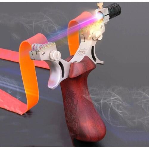Outdoor Hunting Shooting Stainless Steel Slingshot Dragon Carving Pattern Catapult Configure With Flat Rubber Band Night Light