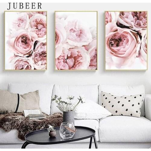 Pink Peony Floral Wall Art Nordic Style Posters and Prints Wall Pictures for Living Room Flowers Canvas Painting Home Decoration