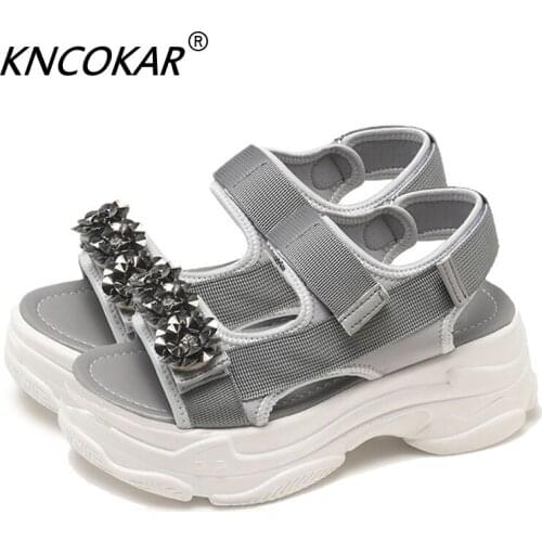 Spring And Summer Sponge Cake And Transparent Diamond Womans Sandals Open Toe Back Buckle Fabric Height Casual Shoes