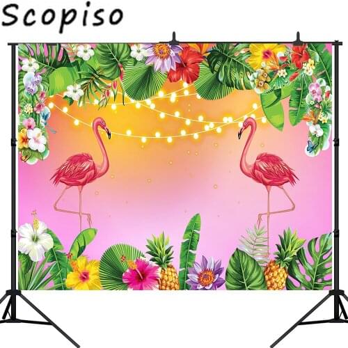 Scopiso Tropical Style Flowers With Flamingo Birthday Background Custom Backdrop Photocall For a Photo Shoot For The Photo