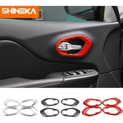 SHINEKA Car Accessories Inner Door Handle Decoration Cover Bezel Trim ABS Stickers For Jeep Cherokee 2014 2015 2016 Car Styling