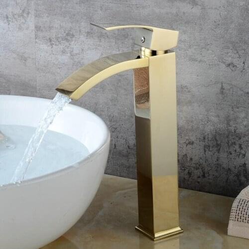 Basin Faucet Bathroom Sink Brushed Gold Faucet Single Handle Hole Faucet Basin Taps Grifo Lavabo Wash Hot Cold Waterfall Faucet