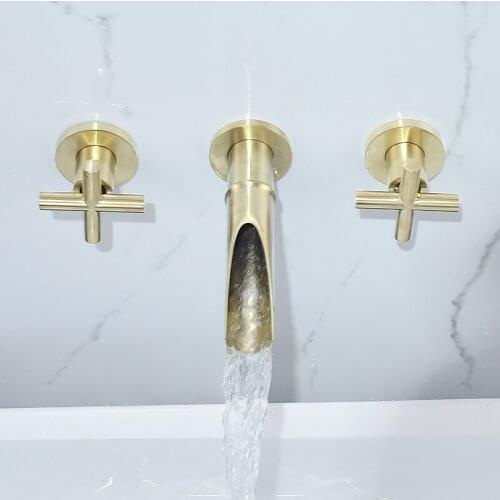 Bathroom Sink Basin Faucet Bath Mixer Tap Wall Mount Brass Waterfall With Double Handle Hot And Cold Water Set
