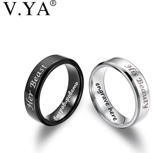 V.YA Romantic Couple Rings Wedding Jewelry for Lovers Her Beast His Beauty Stainless Steel Rings Engagement Promise Jewelry Ring