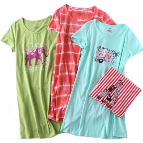 Summer Female Casual Loosen Cartoon night dress Ladies Cotton Nightgown Women Short Sleeve Round collar sleepshirt XL