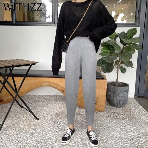 WITHZZ Knitted Pants Pants Womens Autumn High Waist Casual Solid Color Harem Pants