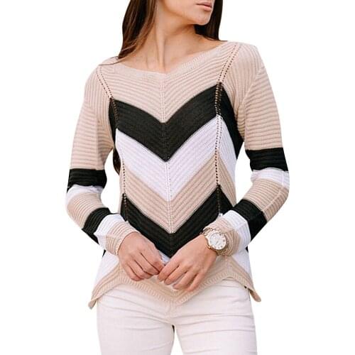 Women Knitted Sweater Oversized Patchwork Fashion Pullovers Ladies Sweater Winter Loose Korean Fashion Style Jumper Sueter Mujer