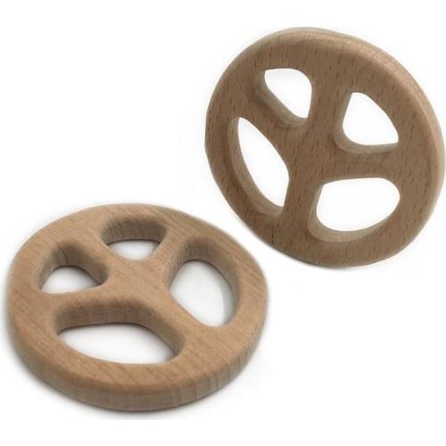 1pcs Wood Biscuit Teether Ring DIY Organic Eco-friendly Unfinished Nature Baby Pacifier Rattle Teething Grasping animal Toy