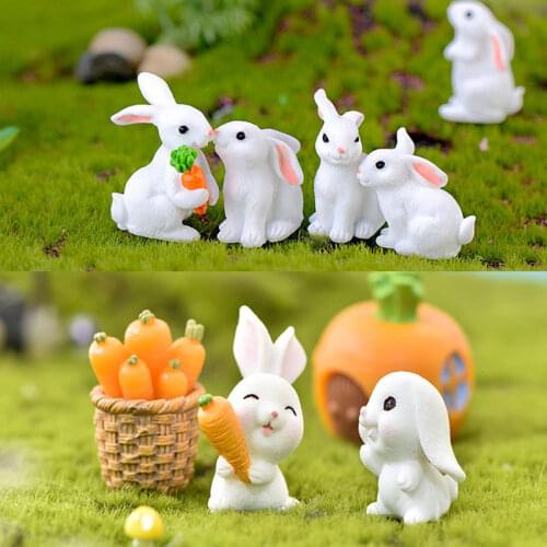 1Pcs Resin Miniatures Figurine White Rabbit Easter Home Supplies Micro Animal Craft Bunny DIY Handmade Garden Ornament Landscape