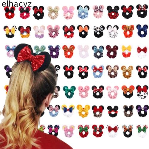 10pcs/lot Pretty Mouse Ears Sequins Hair Bow Women Velvet Scrunchies Fashion Waist Hair Bands Headband For Girls Headwear Trendy