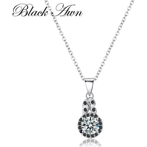 2021 New Genuine 100% 925 Sterling Silver Jewelry Row Black&White Stone Engagement Necklaces Pendants for Women Bijoux P146