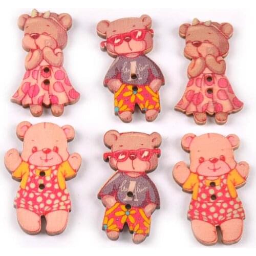 25Pcs Handmade Crafts Mixed Shape Lovely Bears Wood Button Decorative Childrens Garment Flatblck Buttons For Scrapbooking M1723