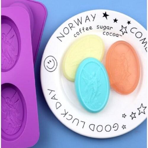 4 hole angel silicone mold Cake mold Chocolate jelly mold DIY Oval handmade essential oil soap tool