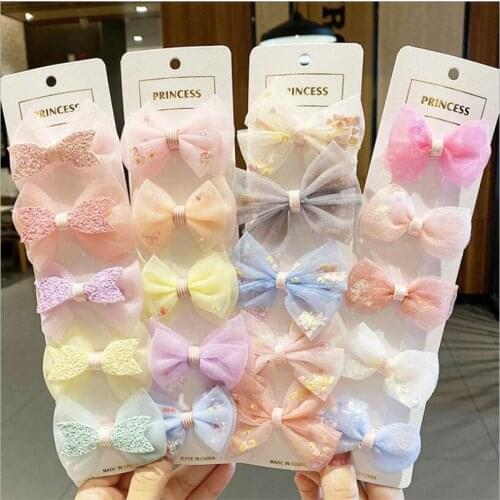 5PCS/Set New Girls Cute Colorful Chiffon Bow Hairpins Kids Sweet Headband Hair Ornament Clips Barrettes Fashion Hair Accessories