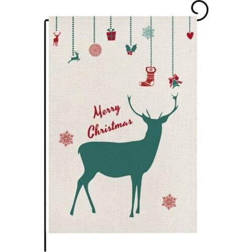 69HF Merry Christmas Garden Flag Xmas Elk Flags Double-Sided Print Outdoor Flag 12x18