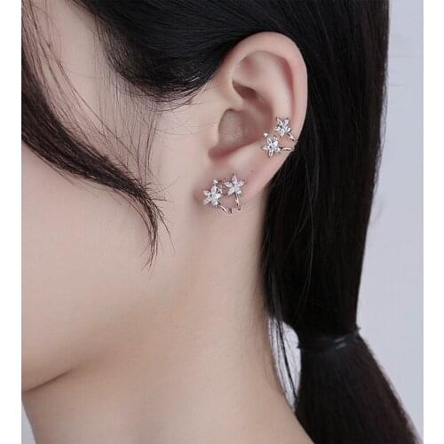 925 Sterling Silver Ear Cuff Clips On Earrings For Women Girl Without Piercing Earings clip oorbellen Flower Crystal Jewelry