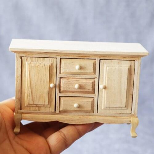 A05-X011 children Toy 1:12 Dollhouse mini Furniture Miniature rement Doll accessories wooden Two-door three-drawer cabinet 1pcs