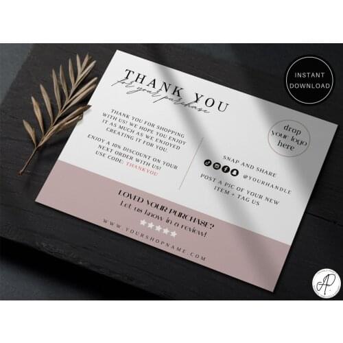 Thank you for your order card, Purchase insert,Instant download card template,add your logo