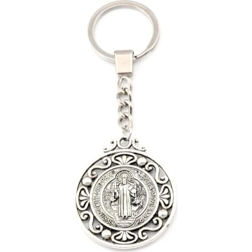 1pcs Keychain Saint St Benedict of Nursia Patron Against Evil Medal Charms Pendants Key Ring Travel Protection DIY Accessories